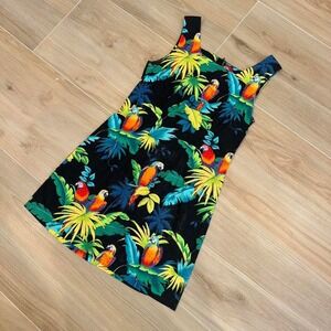 Vintage 80s/90s parrot tropical / Hawaiian  print mini dress